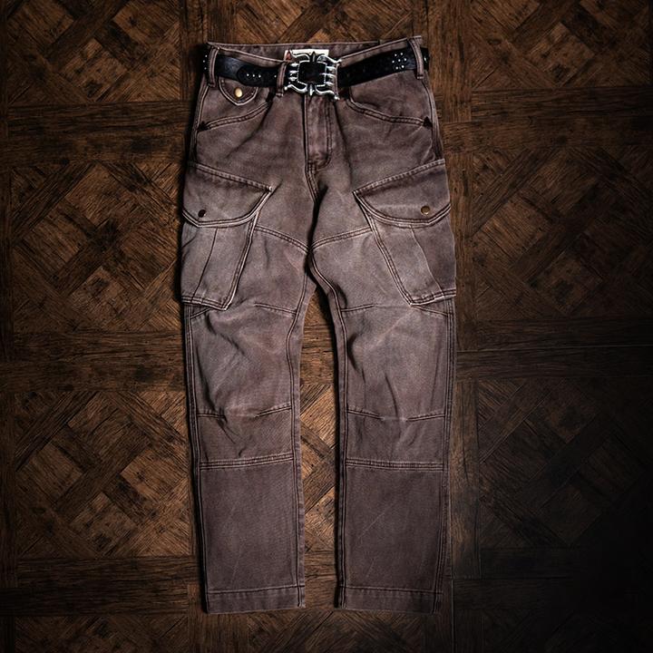 莫臣男士复古直筒工装休闲裤子纯棉帆布骑行重磅水洗多口袋MC601