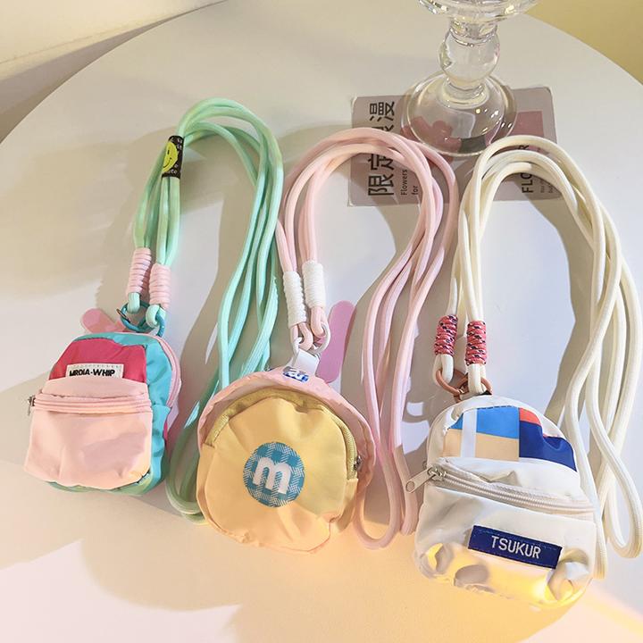 insM豆黄色包斜跨长绳个性零钱袋挂饰品手机壳通用可爱挂绳收纳袋