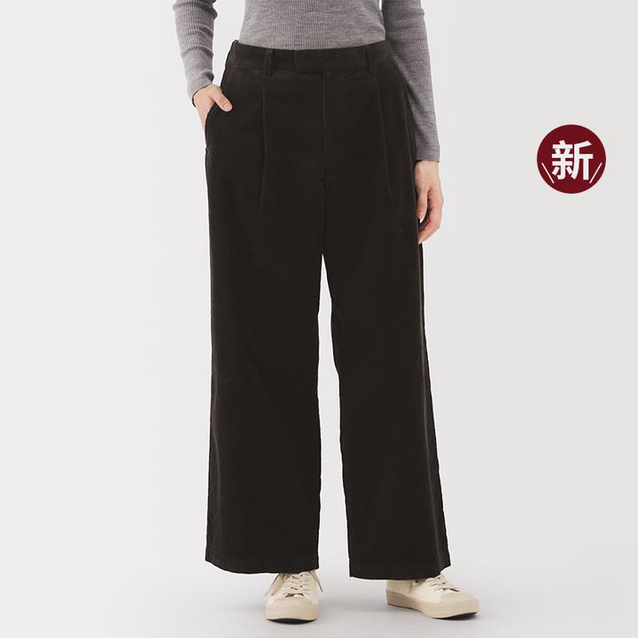 无印良品 MUJI 女式木棉混灯芯绒抽褶宽版裤裤子女款25年秋季新品