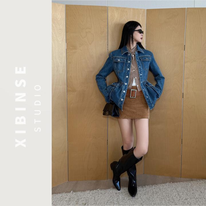 【毕小小】毕加索牛仔外套 2025冬季新款时尚重工洗水丹宁收腰猎装