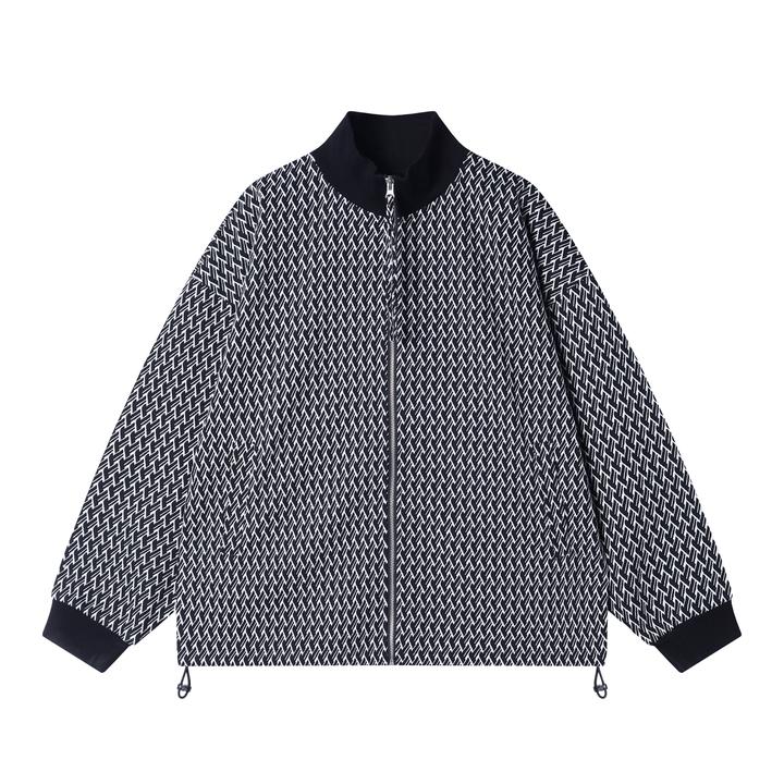 秋冬季新款时尚个性韩版撞色针织拉链立领开衫外套百搭情侣上衣