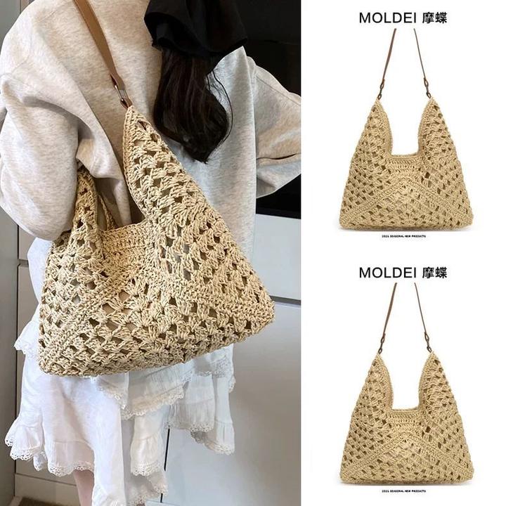夏天夏季高级感通勤编织海边沙滩草编包女2025新款卡其镂空单肩包
