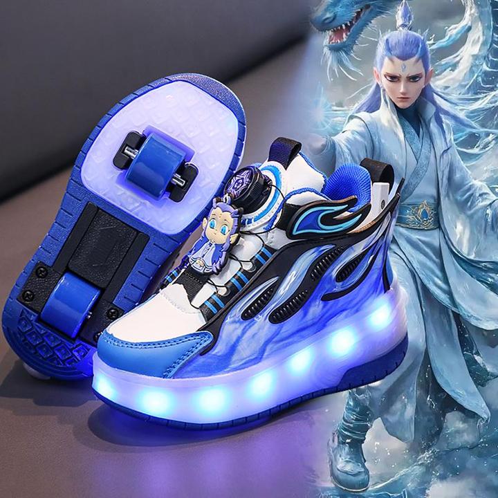 FAVMARTHA敖丙三太子暴走鞋男童2025新款夏季透气儿童溜冰滑轮鞋