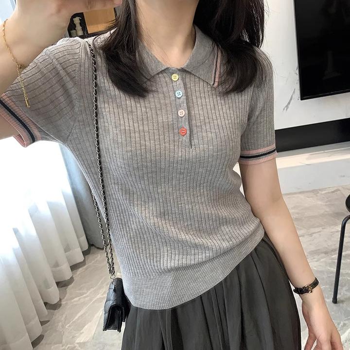 大码polo领冰丝短袖T恤女2025夏季新款微胖妹妹遮肉显瘦气质上衣