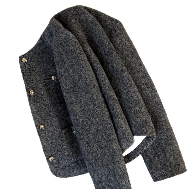 2025新款灰色气质法式小香风毛呢短外套女冬季保暖有内里韩版上衣