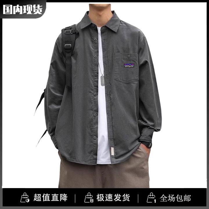 巴塔正品paytogenda潮现货春秋灯芯绒翻领衬衫男休闲长袖衬衣外套