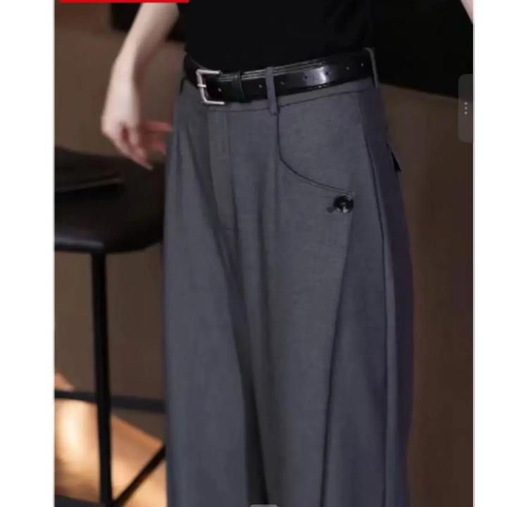 （送腰带）弯刀阔腿裤女2025秋季新款高腰宽松直筒百搭休闲西装长裤