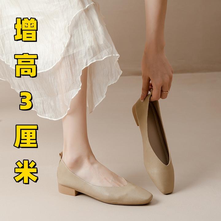 方头2025新款低跟粗跟中国风吸汗浅口奶奶鞋欧若智性风