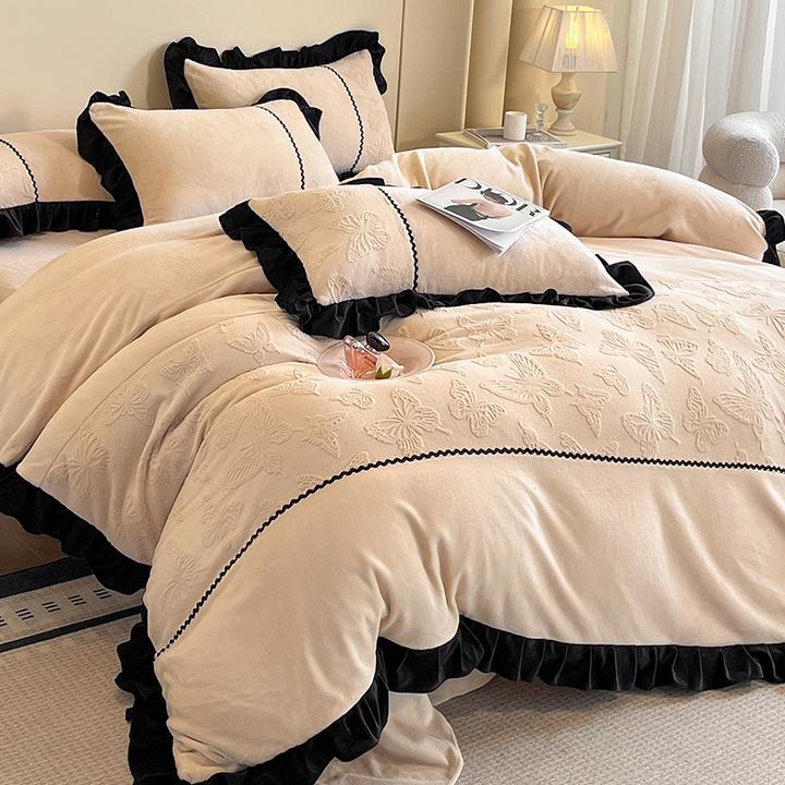 公主风高品质加厚立体雕花牛奶绒四件套加绒冬季双面绒被套被罩