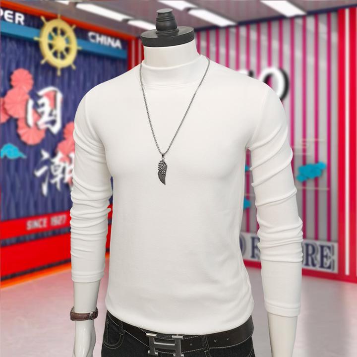 半高领秋冬青年德绒保暖打底衫长袖t恤潮牌男装正肩内搭打底上衣T