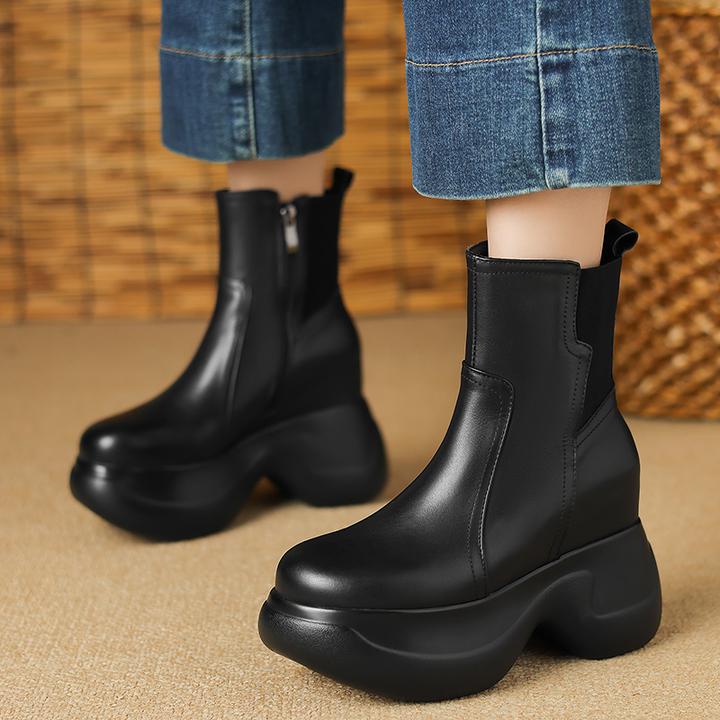 舒适内增高烟筒靴子女11cm小个子超高跟鞋久穿不累脚厚底坡跟短靴