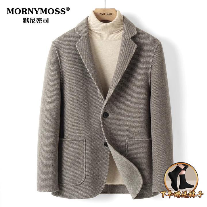 秋冬锁温羊毛呢西服男保暖商务修身条纹休闲短款厚款毛呢西装外套