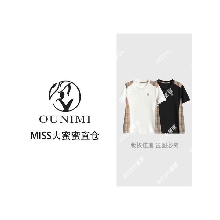 欧倪蜜 OUNIMI  时尚格子拼接短袖T恤2025潮流个性上衣 #68055