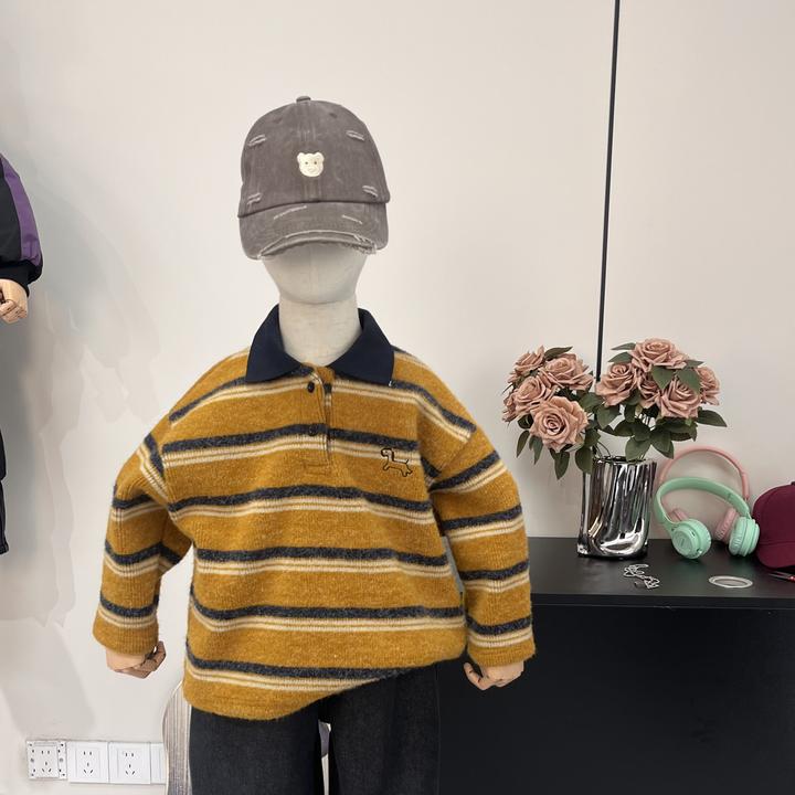 儿童加绒POLO卫衣2025秋冬新款衫韩版男童装洋气痞帅宽松潮N5758
