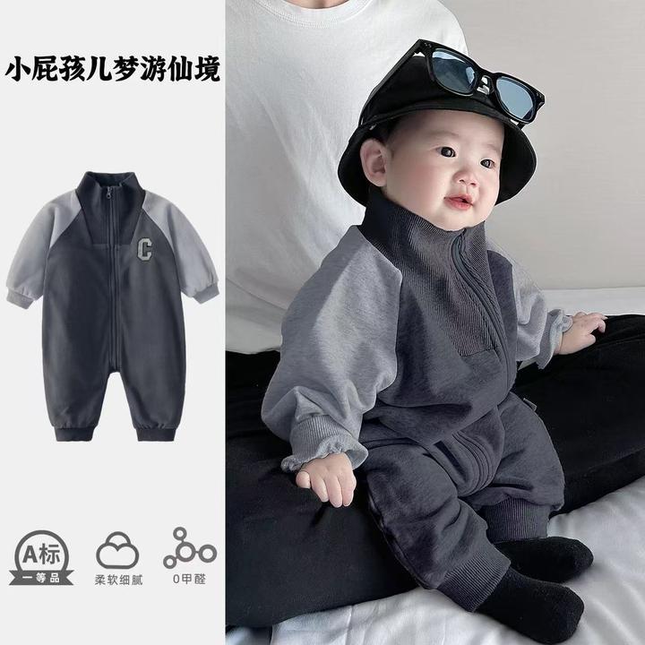 2025春秋婴儿装时尚休闲C标长袖哈衣爬服外出服韩版潮酷网红连体