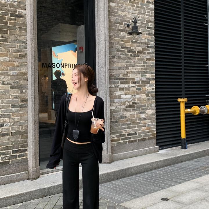 YUJIAHAN于佳含-松弛感三件套女吊带背心针织开衫休闲裤修身套装