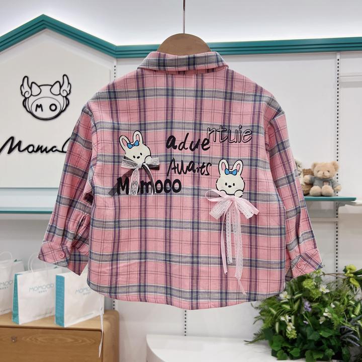 MOMOCO玛米玛卡女童秋季时尚可爱兔子印花格子衬衫77730129004
