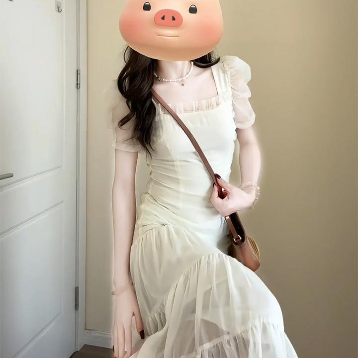 法式甜美连衣裙女夏高级感温柔风泡泡袖公主裙初恋收腰生日长裙子