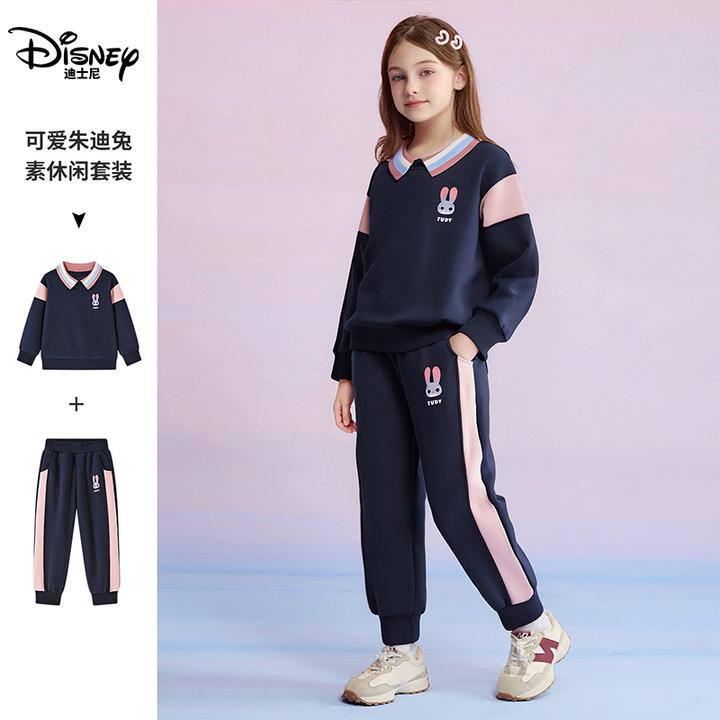 Disney/迪士尼学院风常规春秋女运动风卫衣女童套头秋季套装