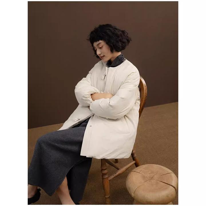 DUCURNO米白色圆领羽绒服女冬季2026新款休闲气质加厚保暖短外套