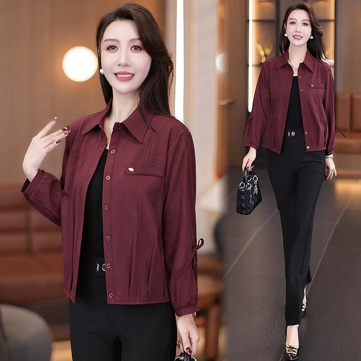 时尚休闲短款外套女2025秋季新款洋气减龄显瘦纯色宽松衬衫上衣