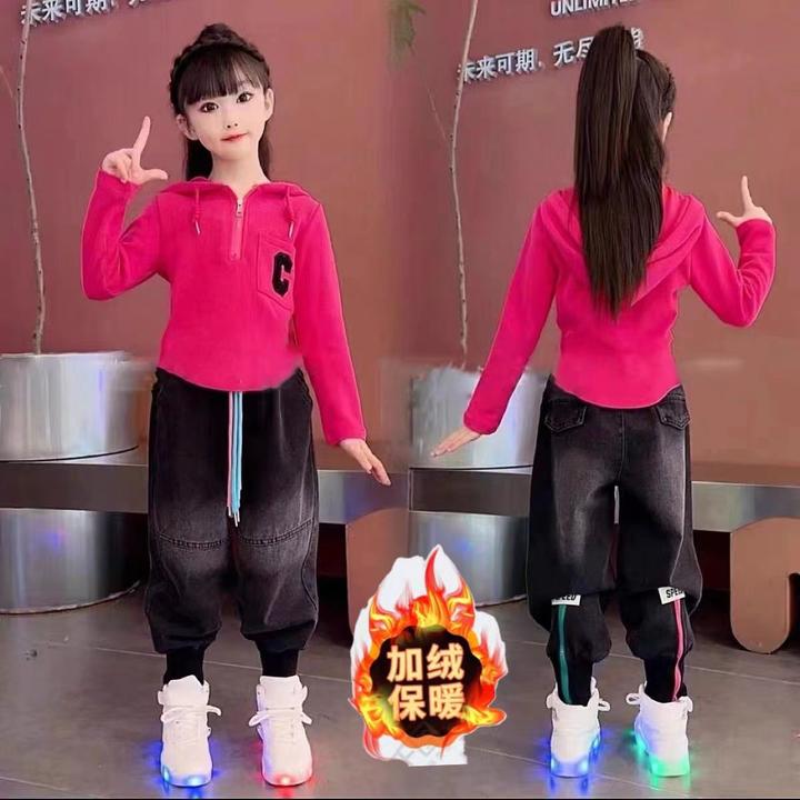 2023女宝宝韩版秋冬加绒牛仔裤女童秋装加厚保暖休闲裤儿童长裤子