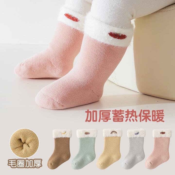 婴儿袜子秋冬款毛圈加厚加绒保暖中筒袜新生宝宝小腿袜不勒腿无骨
