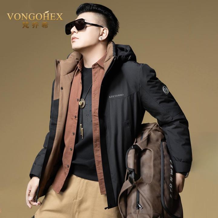 VONGOHEX加厚保暖羽绒服男冬季新款防风可脱卸帽休闲工装夹克外套