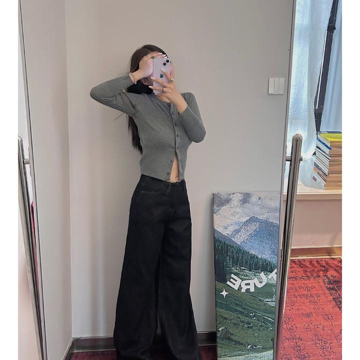 DOOOUM 【挚爱入秋】无腰头设计低腰阔腿牛仔裤女