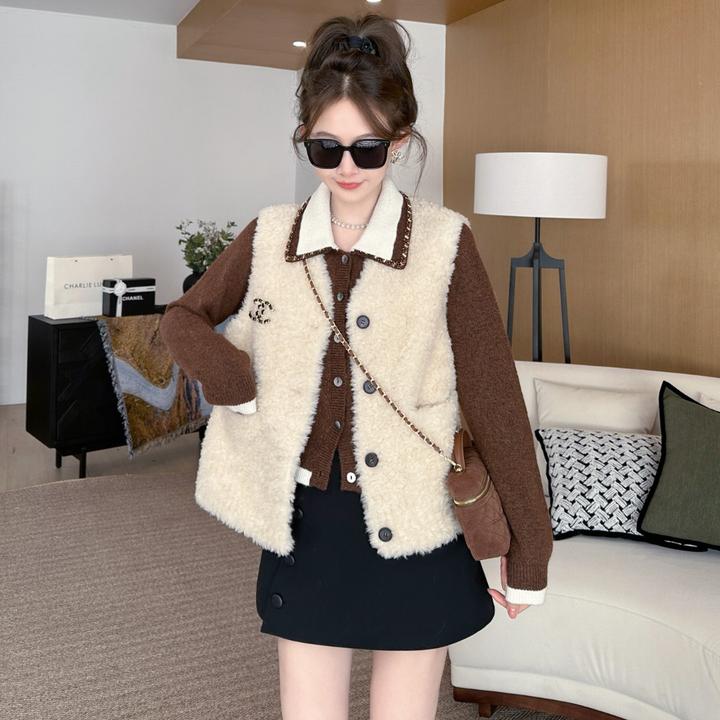 ZYY【瓷生花雪】2025S/S新品100羊毛皮毛一体羊羔毛马甲X25DMJ04544