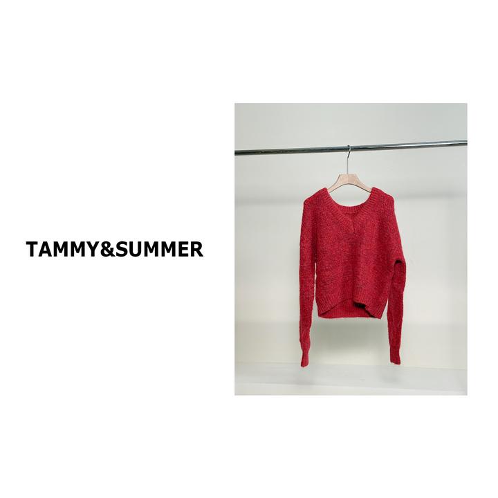 【Tammy&Summer】时尚V领短款宽松慵懒风长袖百搭红色毛衣852613