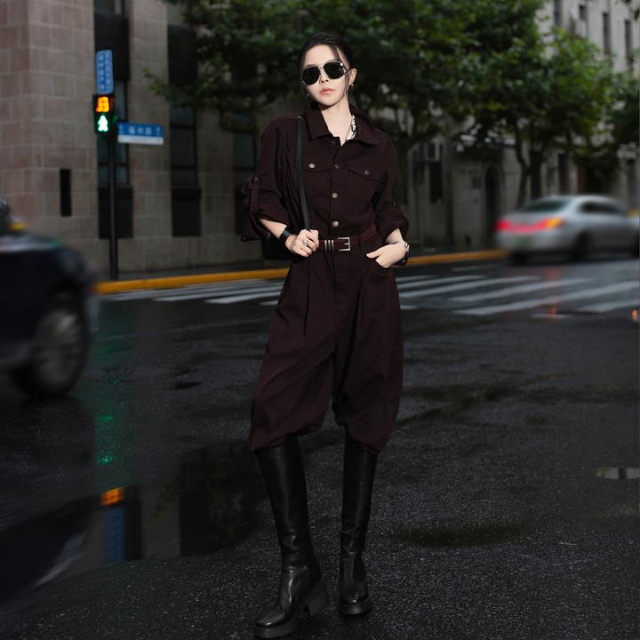 溶溶【巴黎暮光】RONGRONG 莱赛尔半开襟极简工装风连体裤ZGQ6L2578