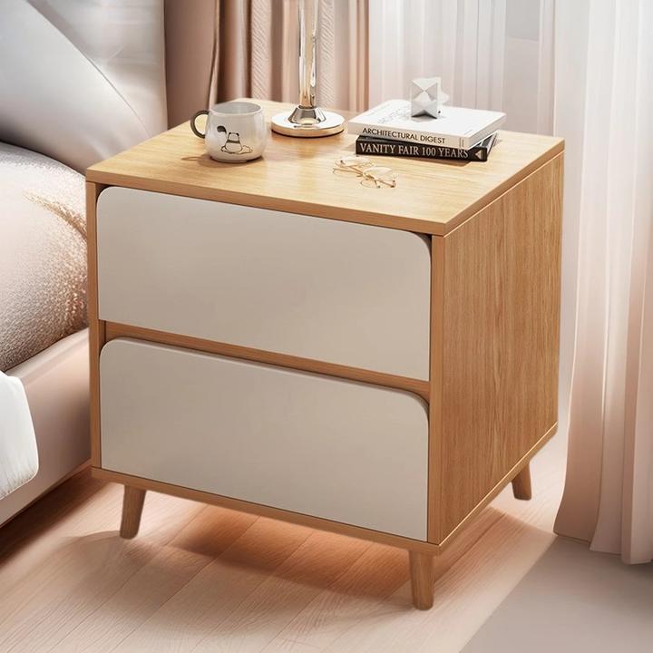 床头柜小型家用床边侧边柜现代简约实木腿出租房用小型收纳柜子