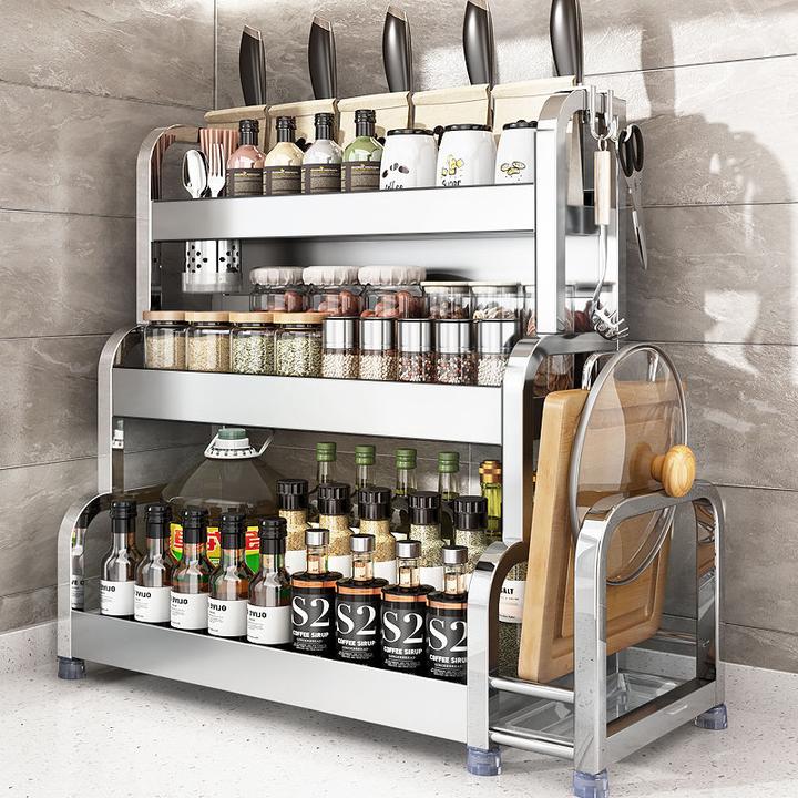 304不锈钢厨房调料品多功能台面筷子刀架盐调味瓶罐收纳盒调料架