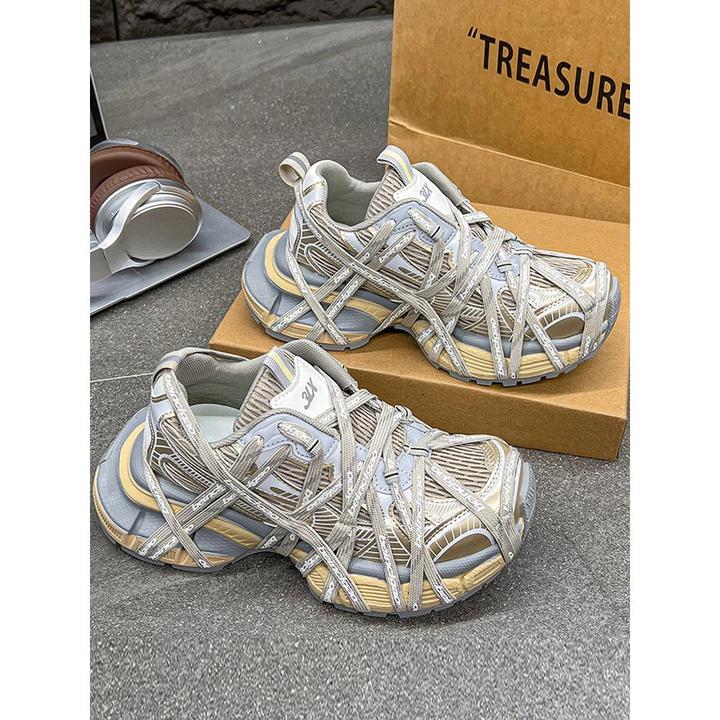 欧洲站 绑带老爹鞋女款ins潮2025秋季新款厚底增高运动休闲鞋