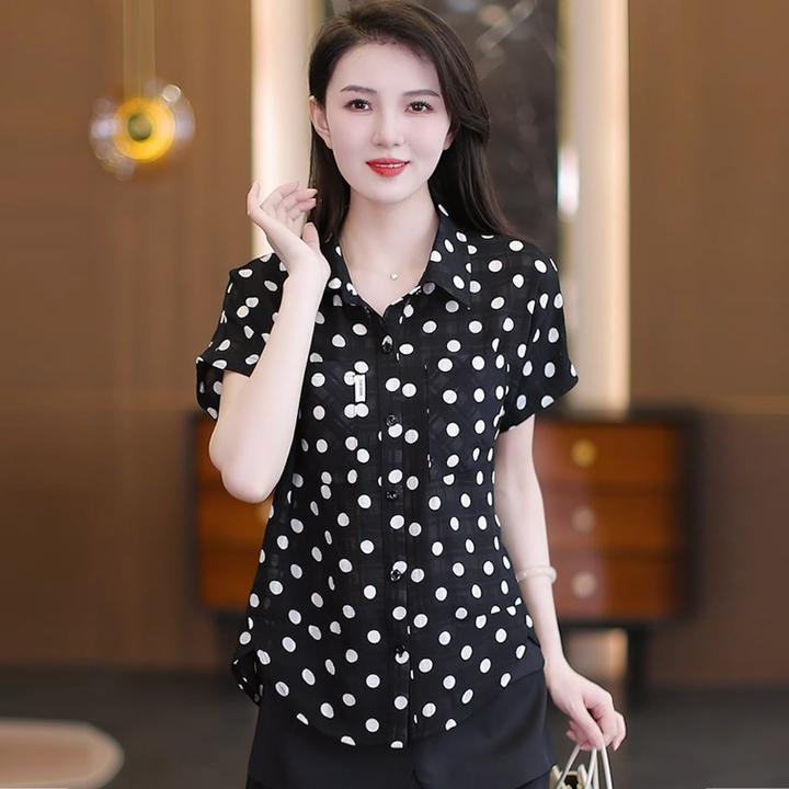 6212夏季新款冰丝微胖宽松波点衬衫白色女时尚减龄显瘦休闲洋气质