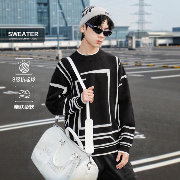 【灰黑像素】左西男童毛衣秋冬款2025新儿童经典款针织衫中大童