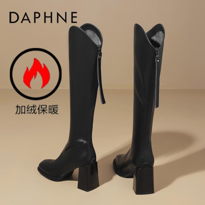 达芙妮高跟长筒靴女2025新款冬季加绒高筒长靴法式小个子骑士靴女