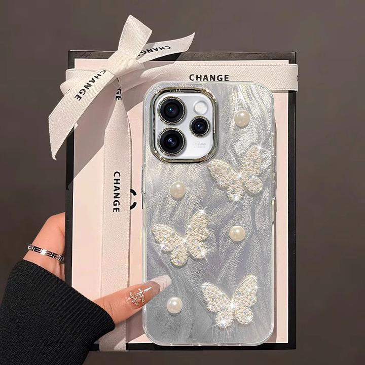 适用于OPPOReno15手机壳立体珍珠蝴蝶带镜头膜手链网红同款高级感