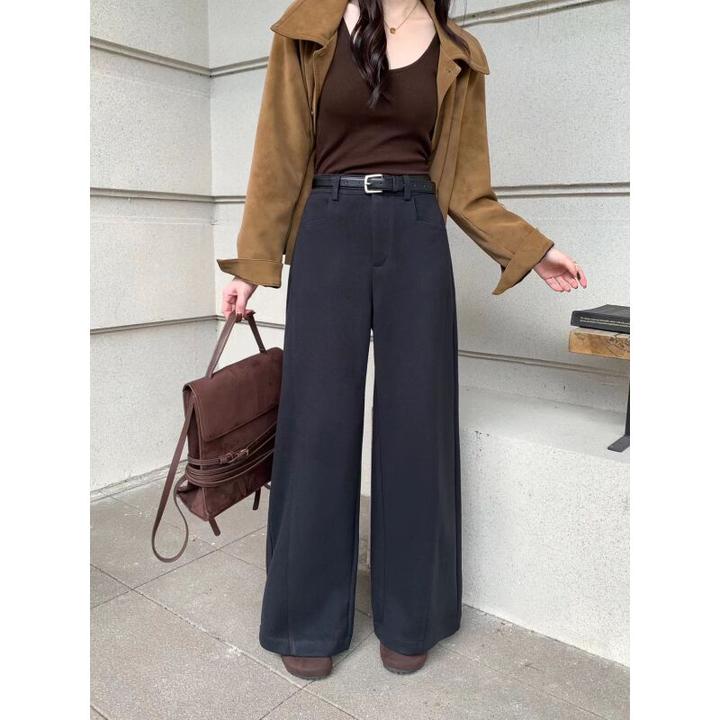 Deesdail冬季深灰色休闲裤百搭显瘦老钱风长裤女K151