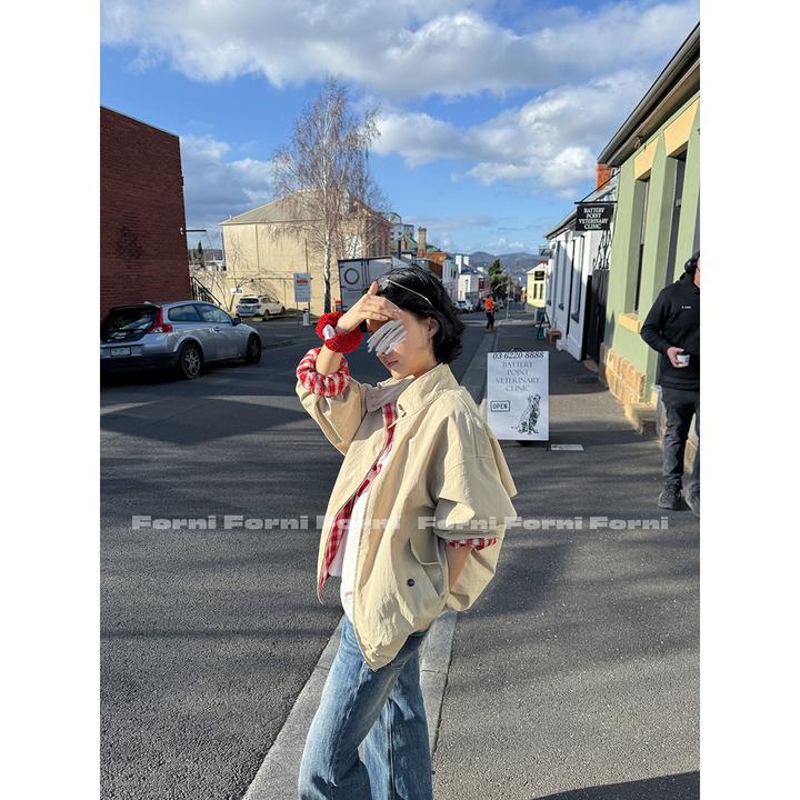 FORNI 风格无定式 双面穿美式复古哈灵顿G9拼接格纹夹克外套