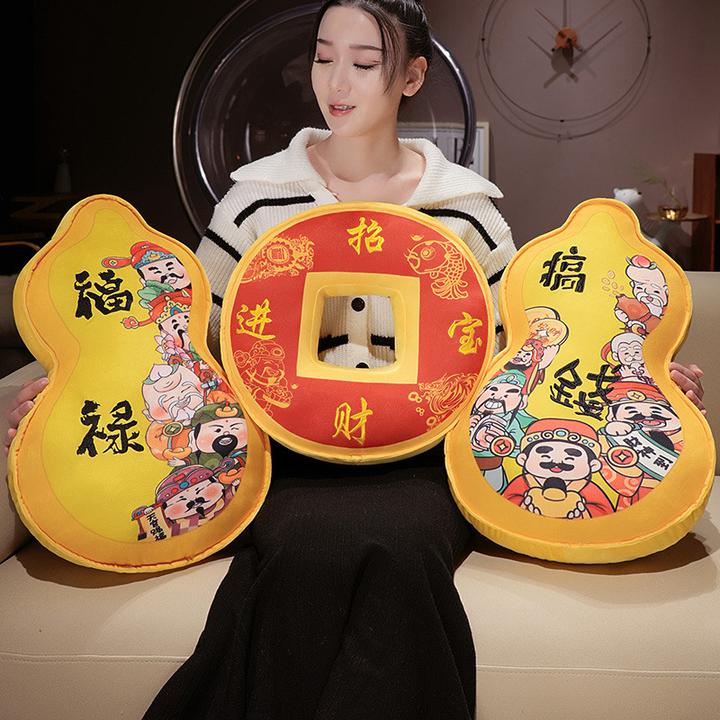 新中式国潮葫芦福禄抱枕沙发大号靠背垫办公室腰靠学生床头靠枕头
