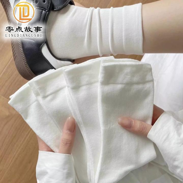 【新疆棉抗起球】春秋款袜子女中筒袜纯色棉袜防臭月子袜白色堆堆袜