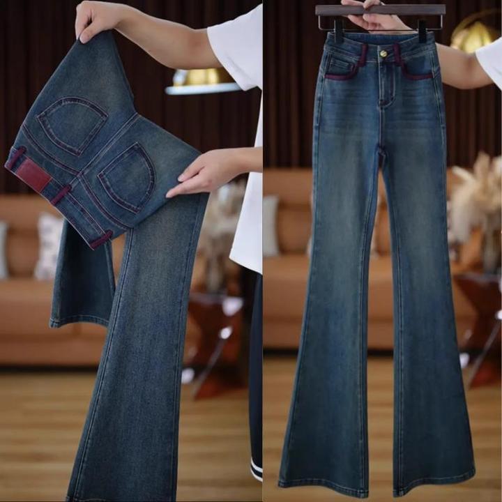 四面弹高腰微喇牛仔裤女2025春季新款氛围感爆款弹力显腿长喇叭裤