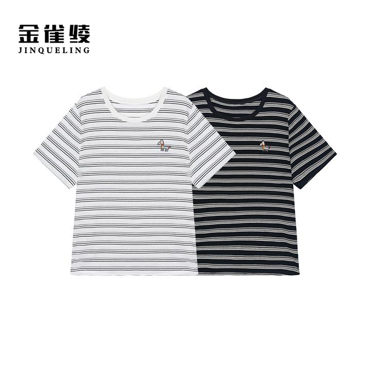 金雀绫【小马快跑】设计感条纹百搭刺绣时尚加宽加大小衫SZA2SL537