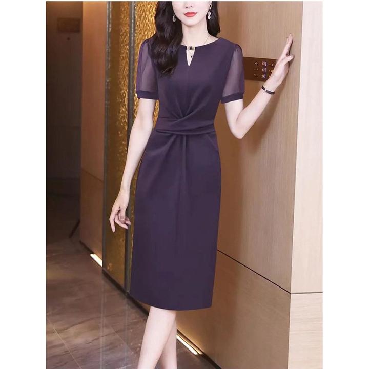 2025春夏新款女装春夏新款女装新款紫色连衣裙气质优雅显瘦遮肉法