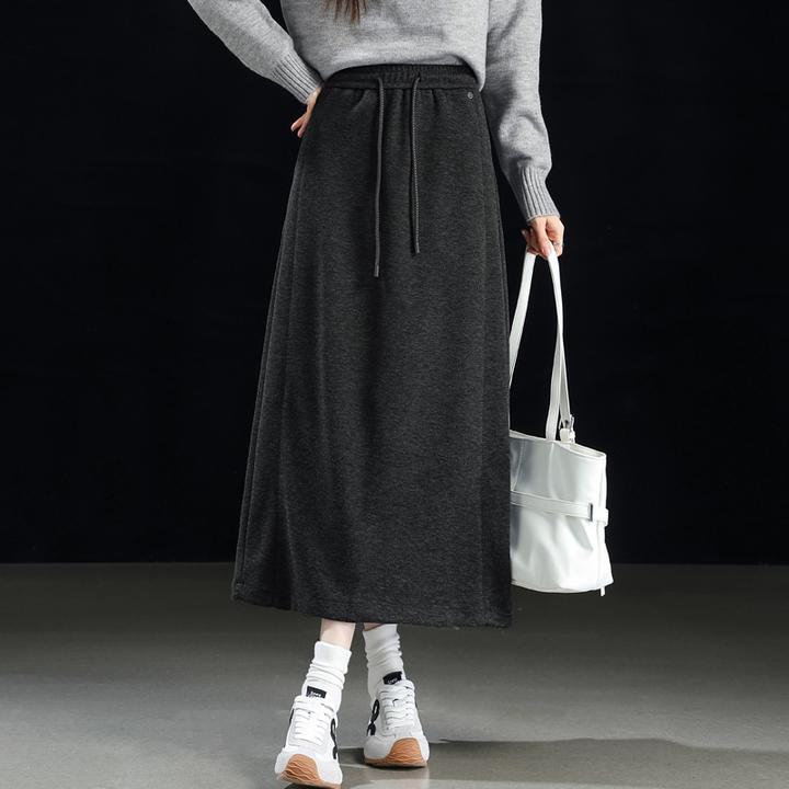 休闲灰色裙子2025新款女秋冬a字松紧腰下摆开叉半身裙长款包臀裙