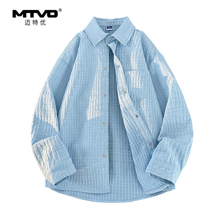 纯色提花面料长袖衬衫2025新款秋季男生高街时尚百搭休闲衬衫外套