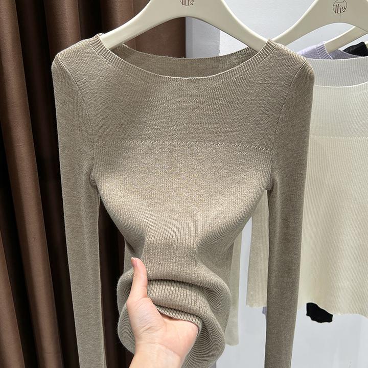 别致时髦乌金色修身显瘦针织打底衫2025秋季新款独特长袖圆领T恤