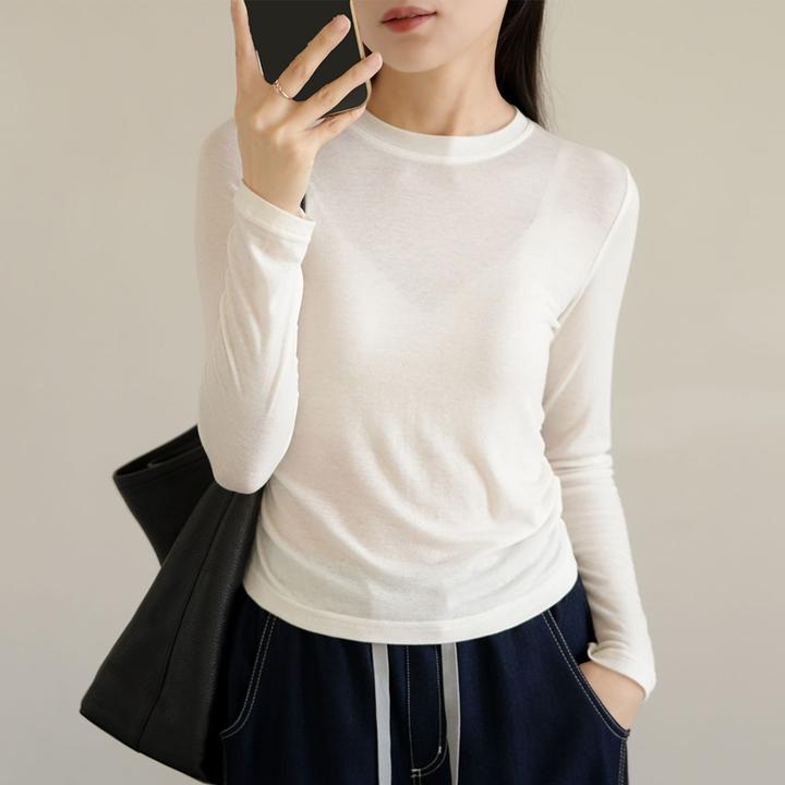 秋装2025新款超柔圆领显瘦打底衫女长袖T恤基础款内搭体恤衫上衣
